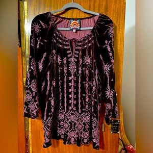 Johnny Was Althea Velvet Embroidered Peasant Blouse Size M Tunick Blouse